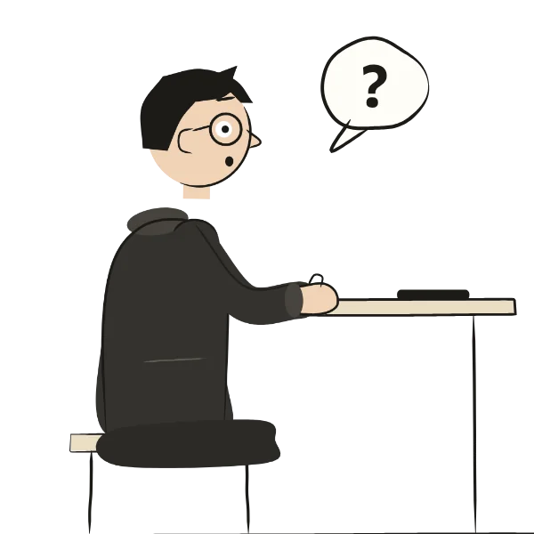 The developer from the films, looking up with a question
